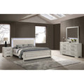Contemporary Style 4Pc Bed Set Squared Legs Metal Handles Antique White Finish Bedroom Furniture