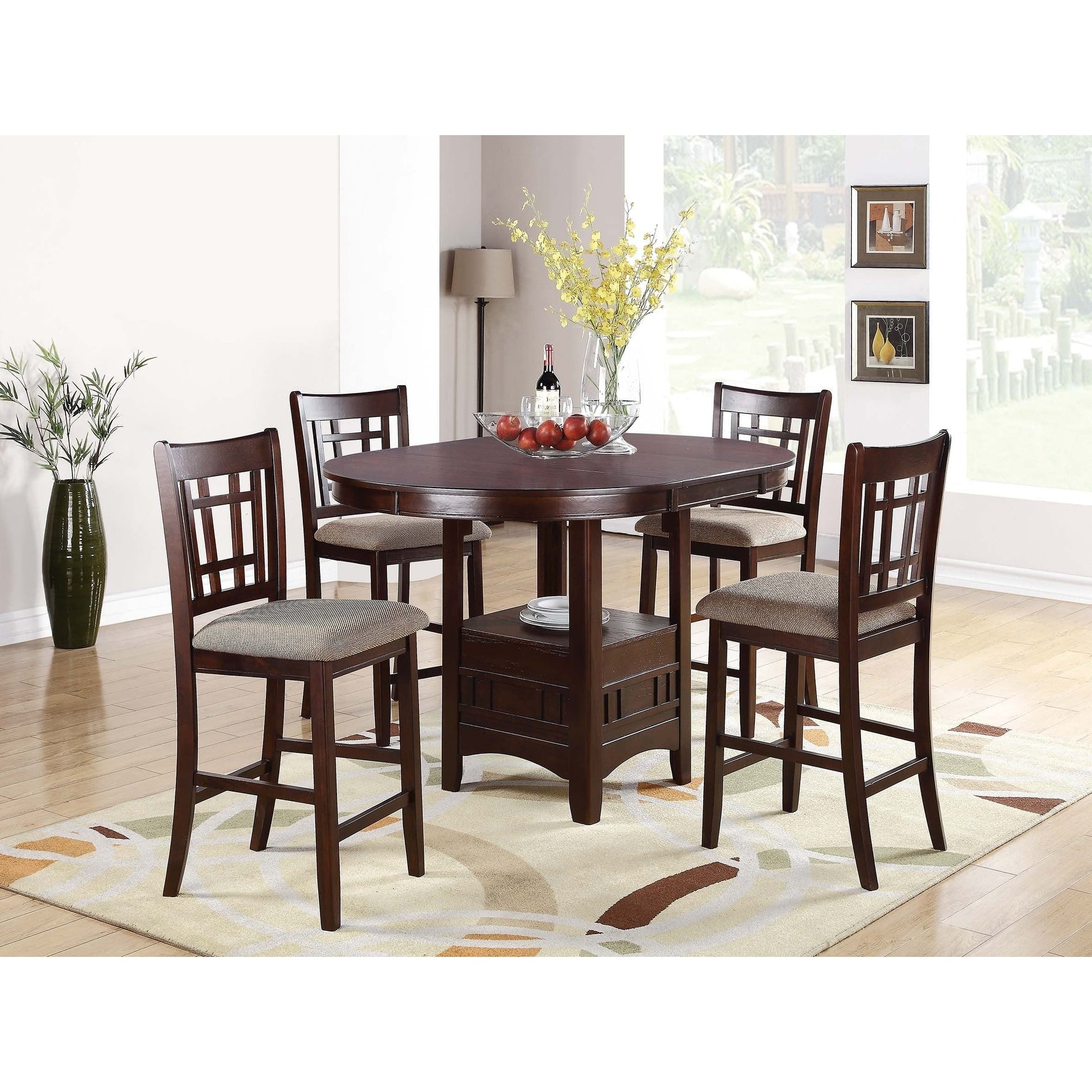 Contemporary Style 5Pc Counter Height Dining Set Walnut Finish