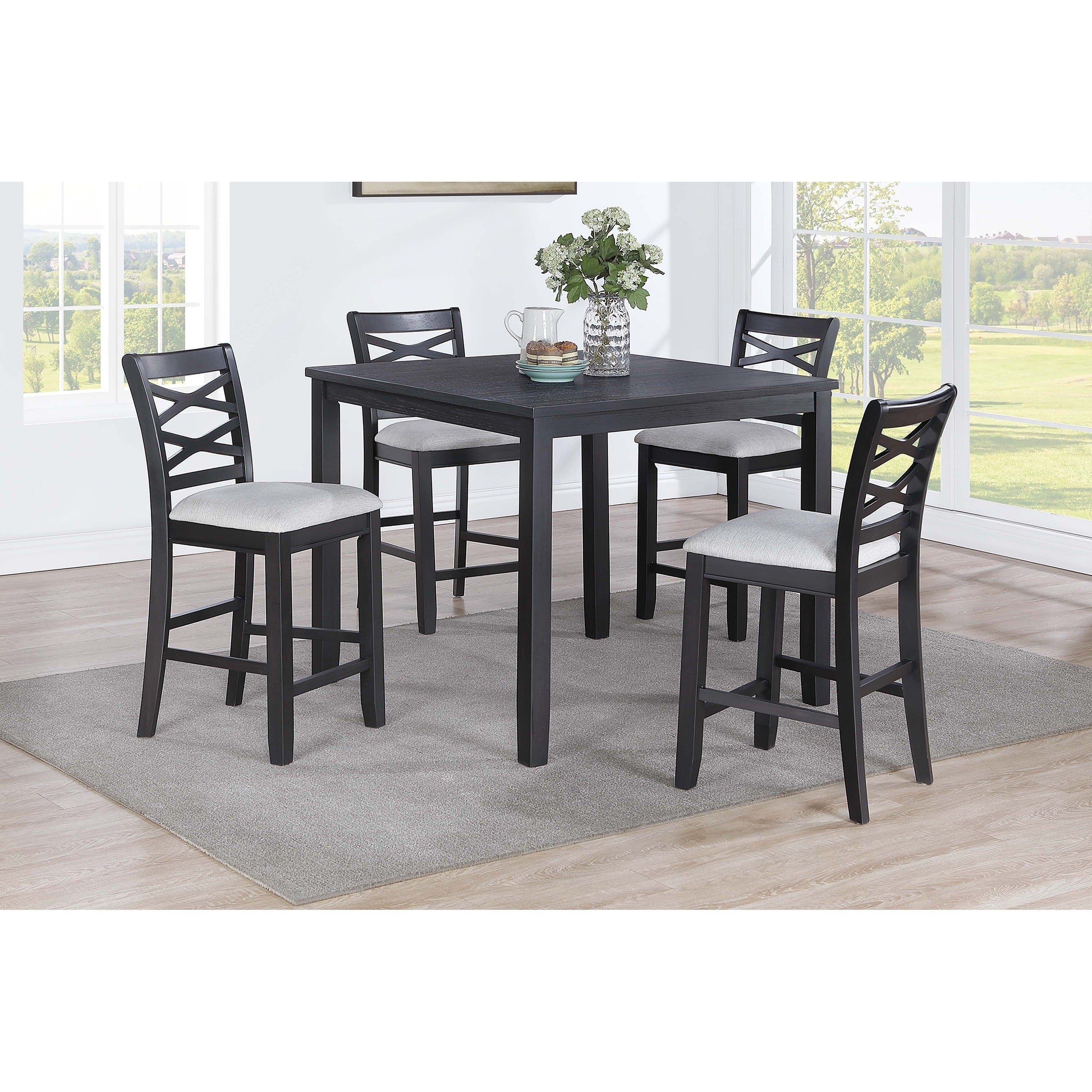 Contemporary Style 5Pc Dining Table Set Charcoal Finish Dual X Cross Back
