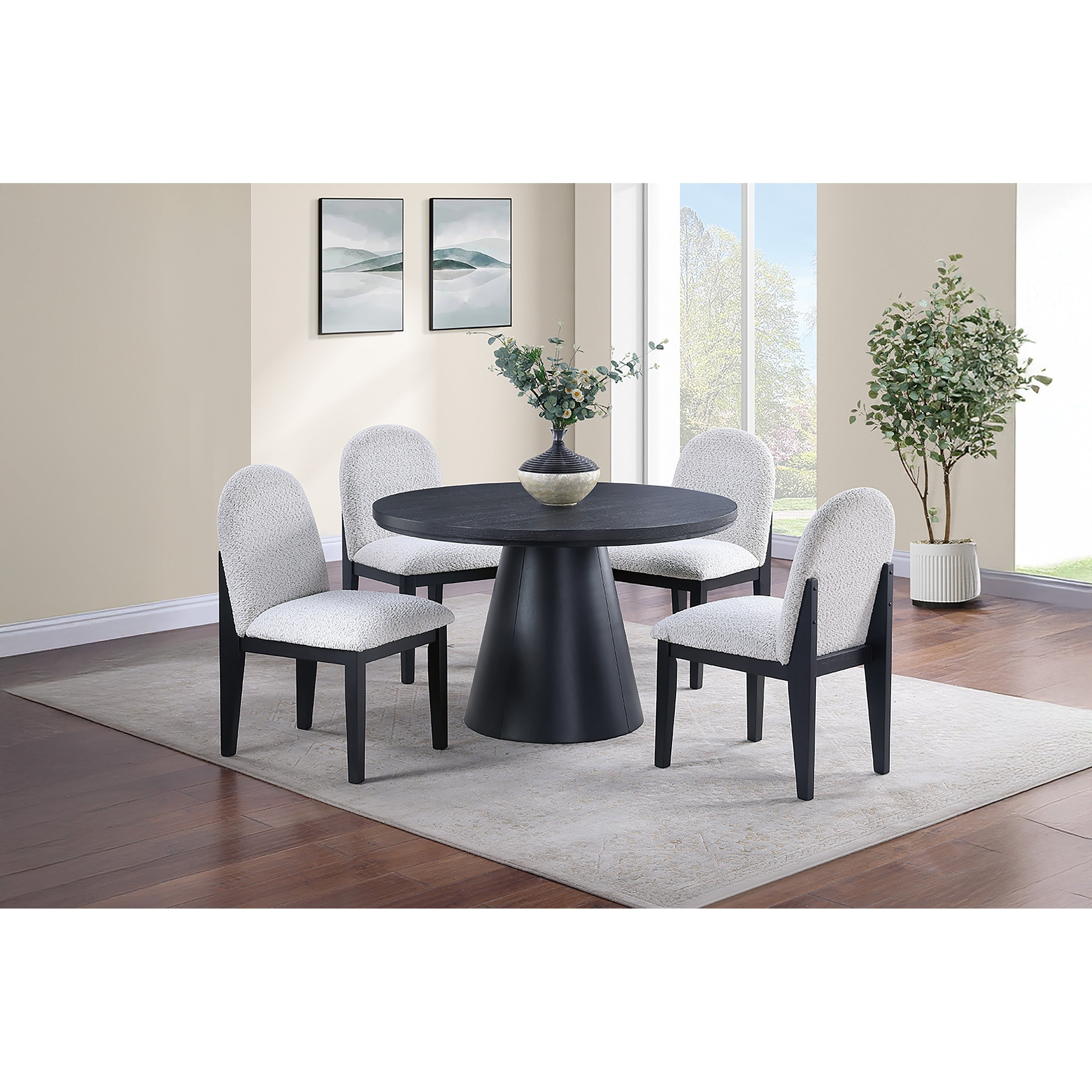 Contemporary Style 5Pc Dining Table Set White And Black Finish
