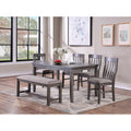 Contemporary Style 6Pc Dining Set Slat Back Chairs Walnut Finish