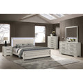 Contemporary Style Bed Set Led Light Headboard Metal Handles Squared Legs Antique White Finish Bedroom Furniture