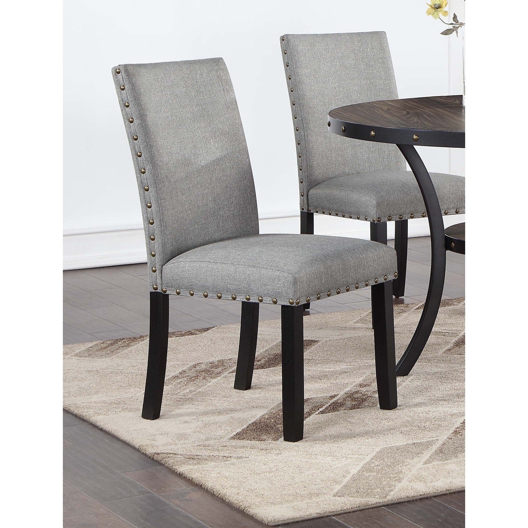 Contemporary Style Dining Chairs Nailhead Trim Gray Finish