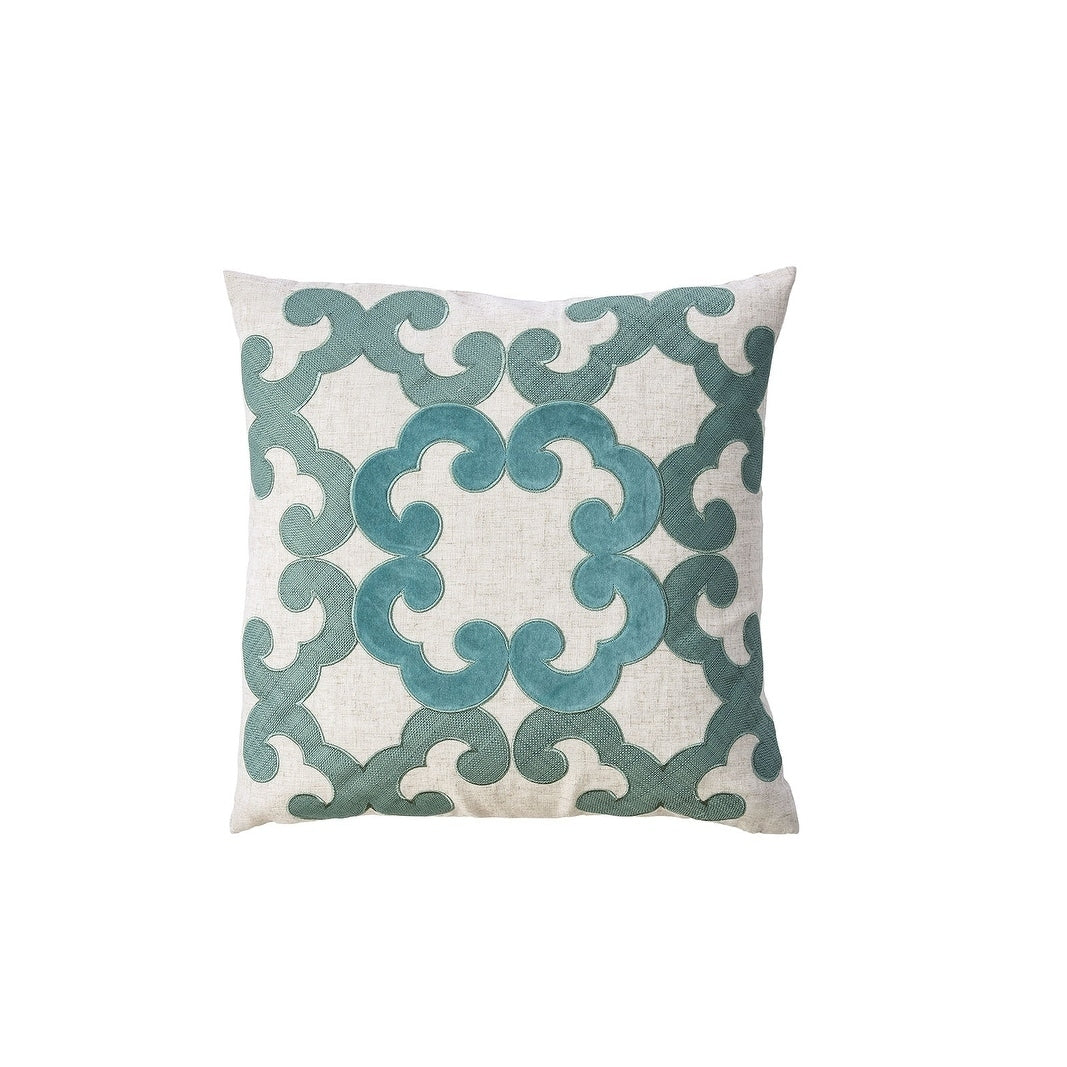 Contemporary Style Floral Designed Set Of 2 Pillow Throws Ivory And Teal Blue
