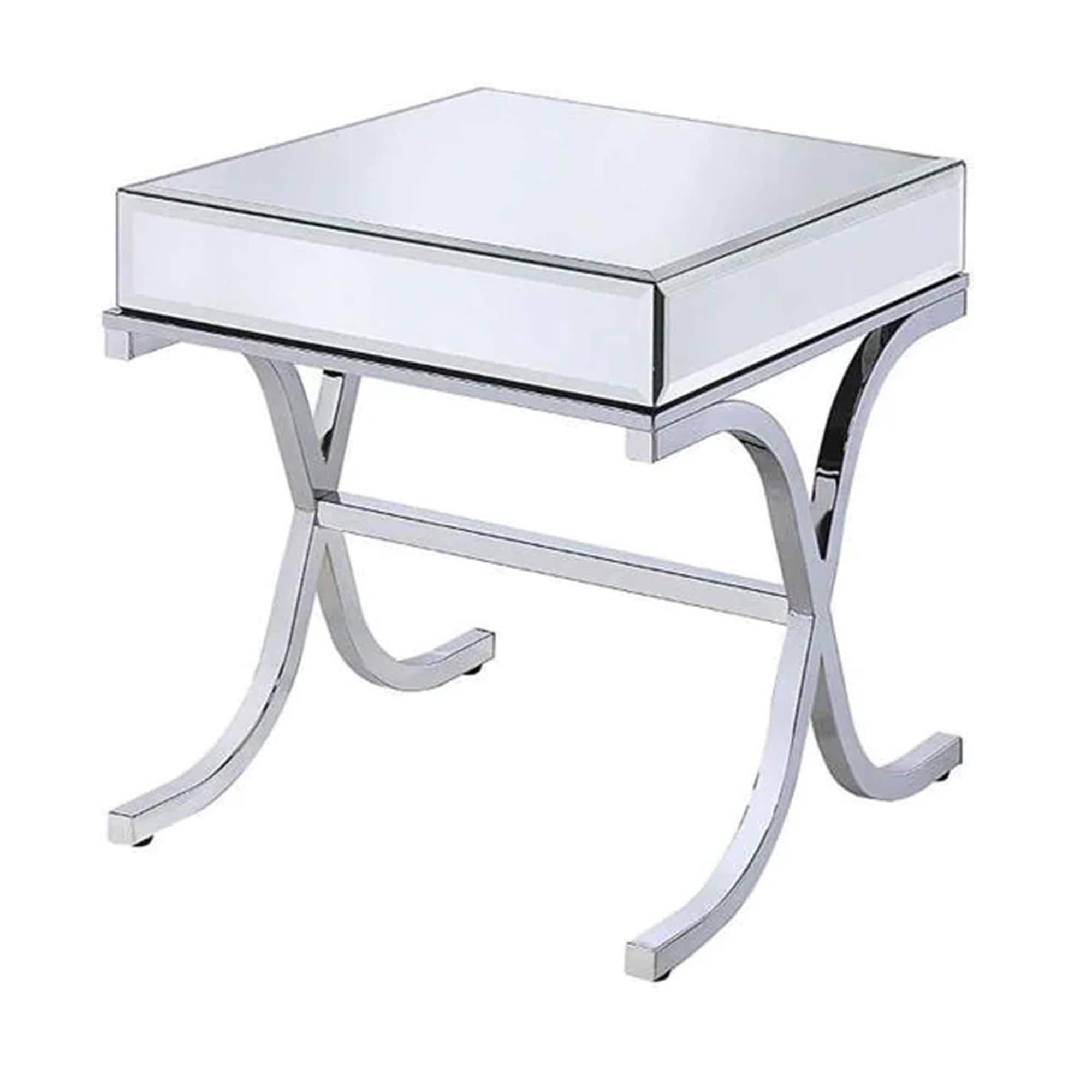 Contemporary Style Metal And Mirror Square End Table Silver