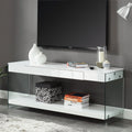 Contemporary Style Plastic Tv Stand With Glass Side Panels White