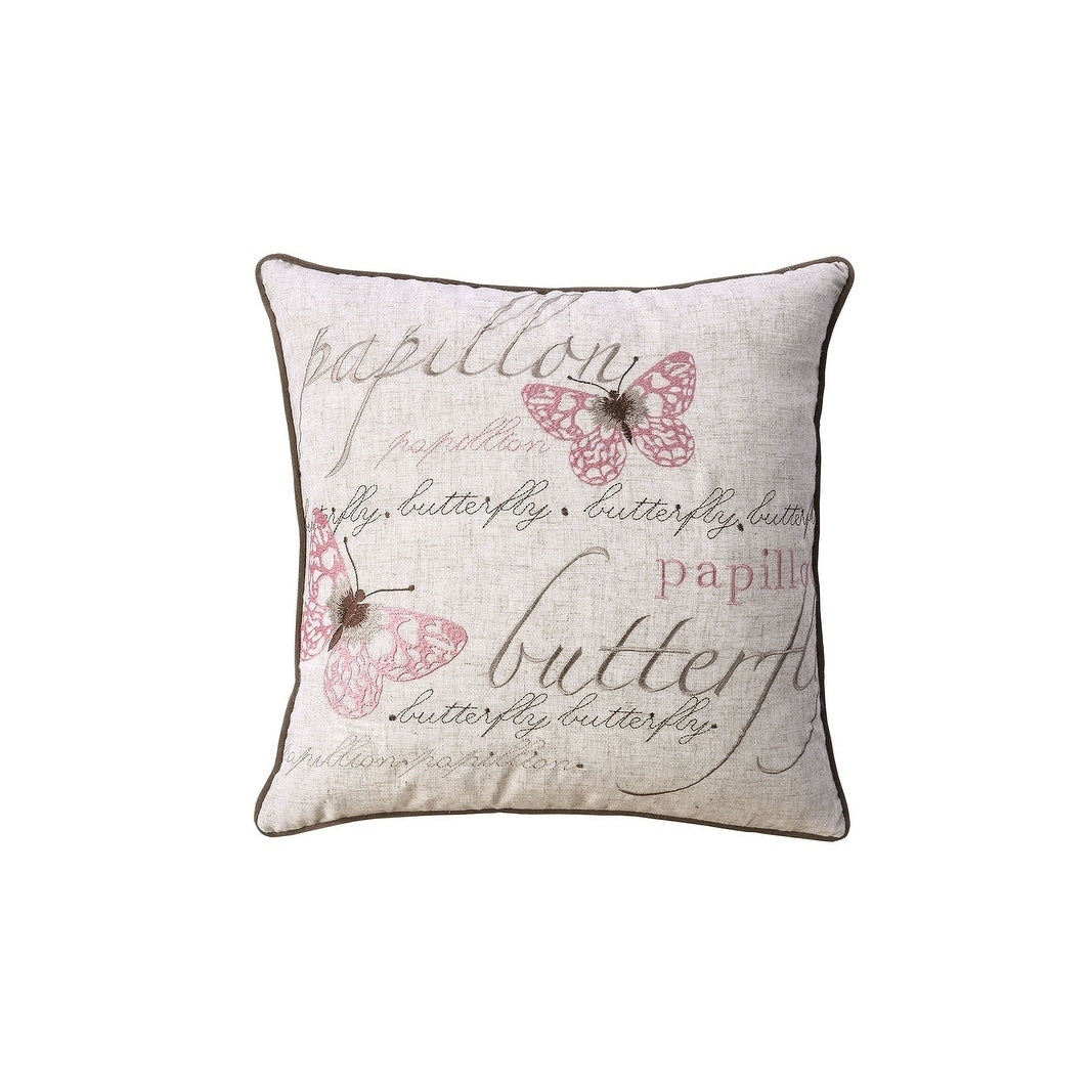 Contemporary Style Set Of 2 Throw Pillows With Butterfly Motifs Natural
