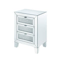Contemporary Style Wooden Mirrored Night Table With 3 Drawers Silver