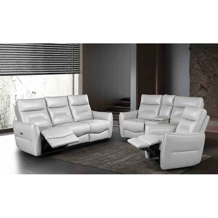 Contemporary Taupe Finish Power Reclining Sofa Set Center Console