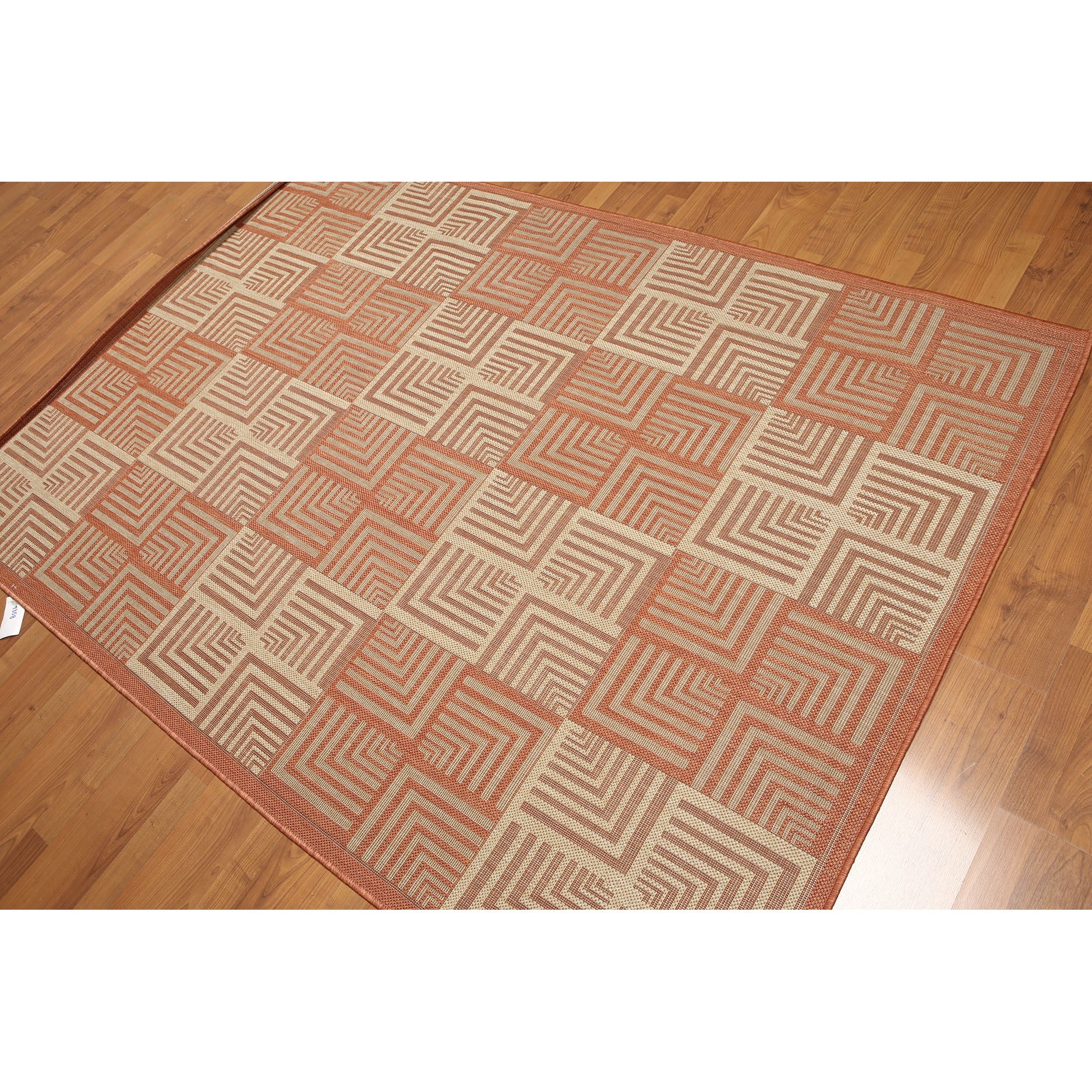 Contemporary Teracota Beige Machine Made Indoor Outdoor Turkish Dhurry Rug Multi Color