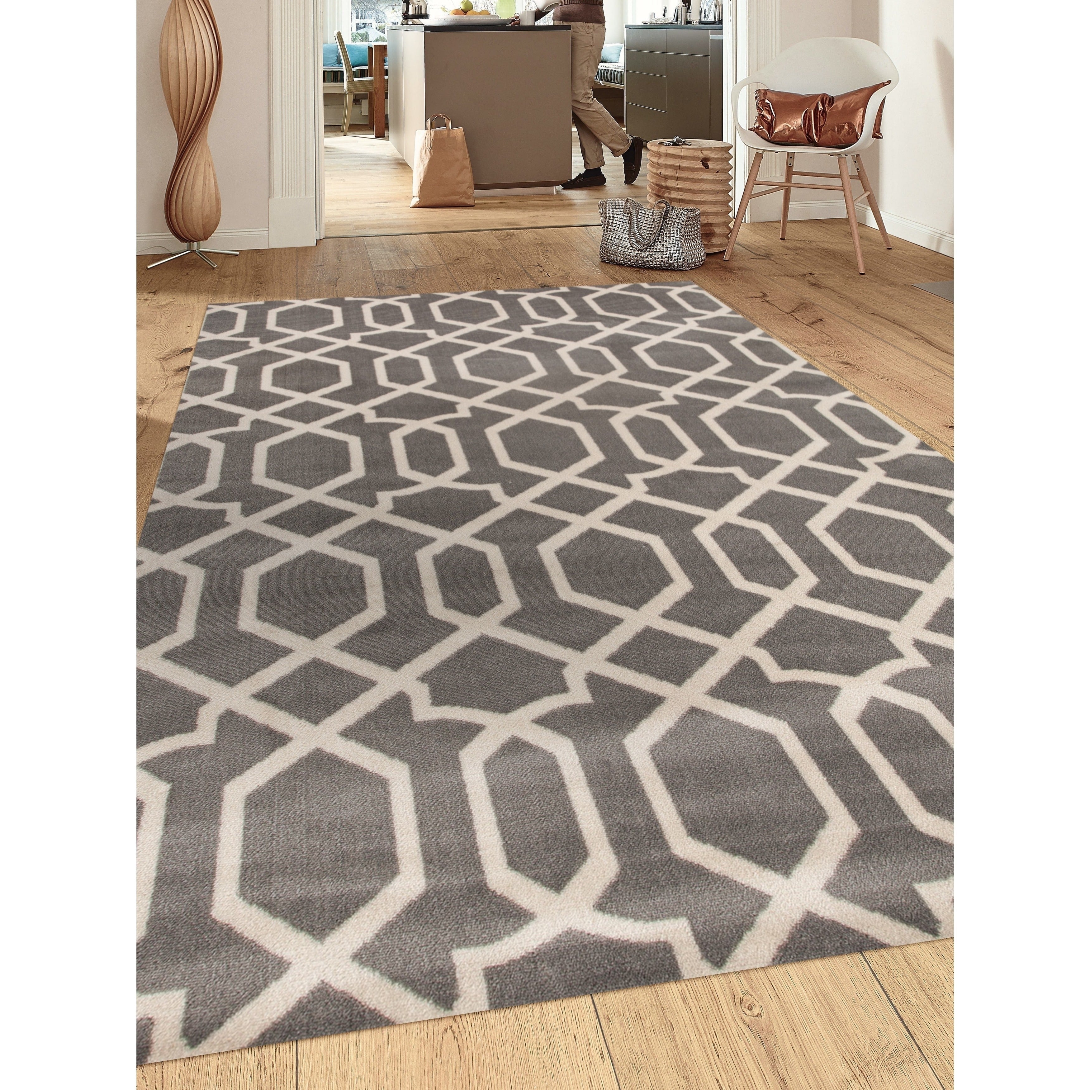 Grey Soft Contemporary Trellis Indoor Runner Rug 2 X 72 Runner