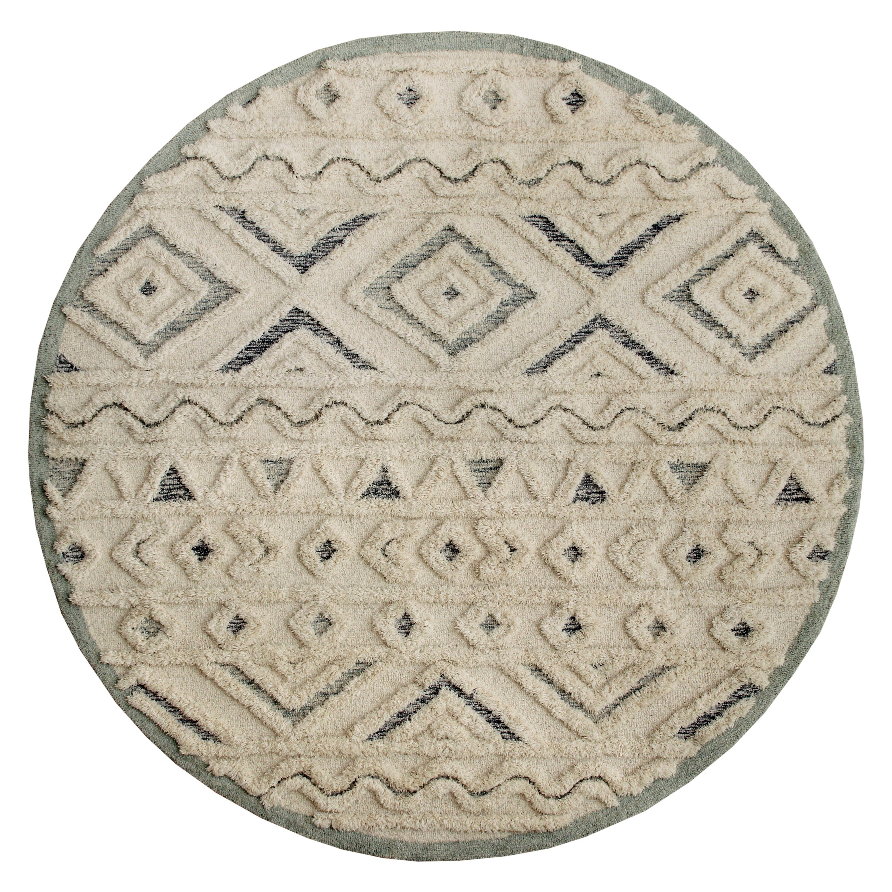 Contemporary Tufted Geometric Motif Round Rug