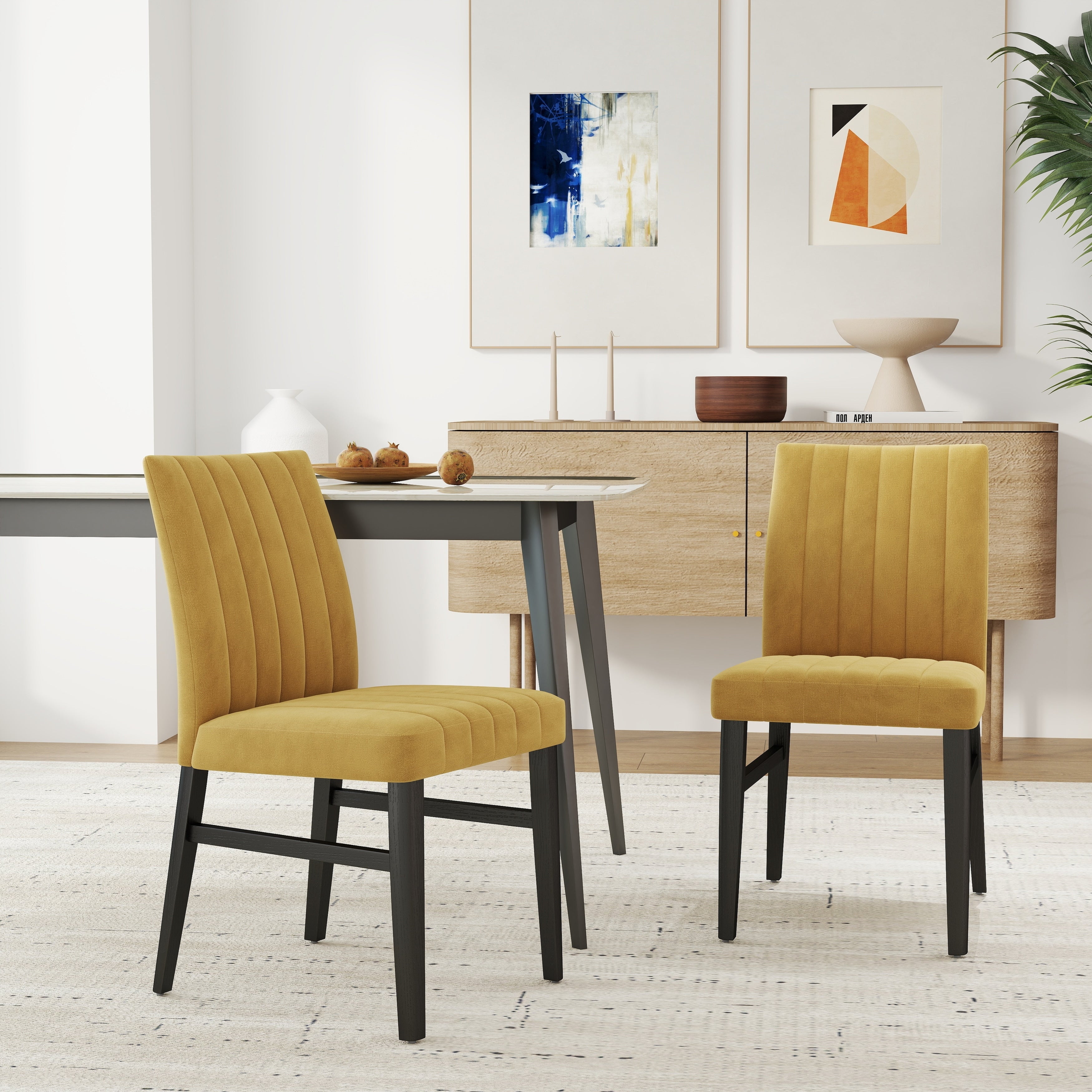 Contemporary Upholstered Dining Chairs Set Of 2 Yellow
