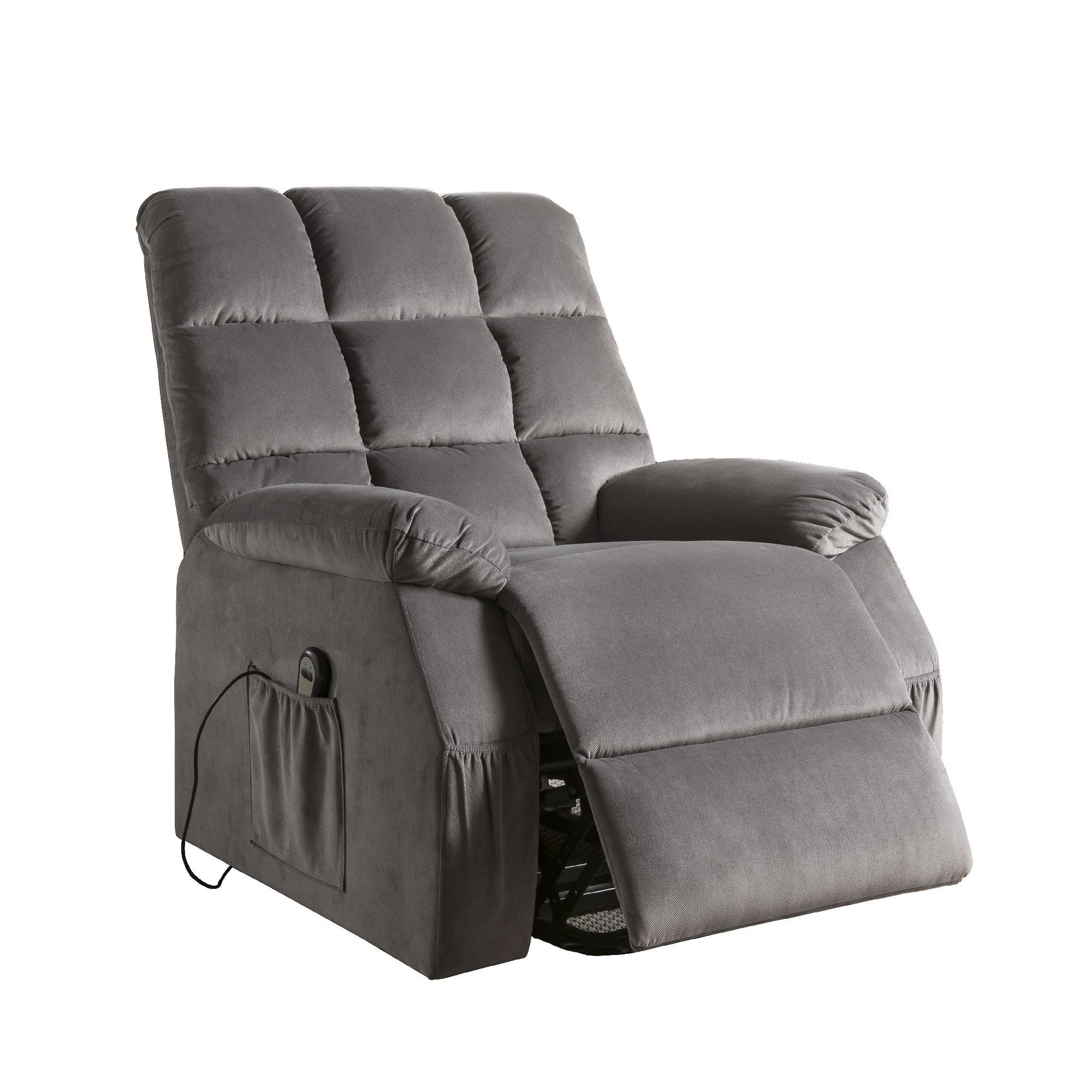 Contemporary Velvet And Metal Recliner With Power Lift Gray