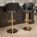 Contemporary Vinyl Adjustable Height Barstool With Rounded Mid Back Set Of 2