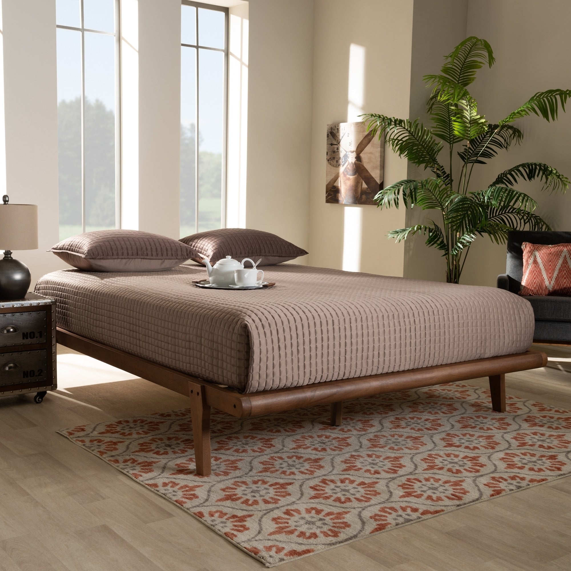 Carson Carrington Ulva Walnut Wood Platform Bed Frame