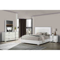 Contemporary White 4 Pc Bedroom Furniture Set With Led Headboard Bed Dresser Mirror Nightstand