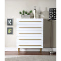 Contemporary White 5 Drawer Chest Gold Accent Wooden Dresser Unit