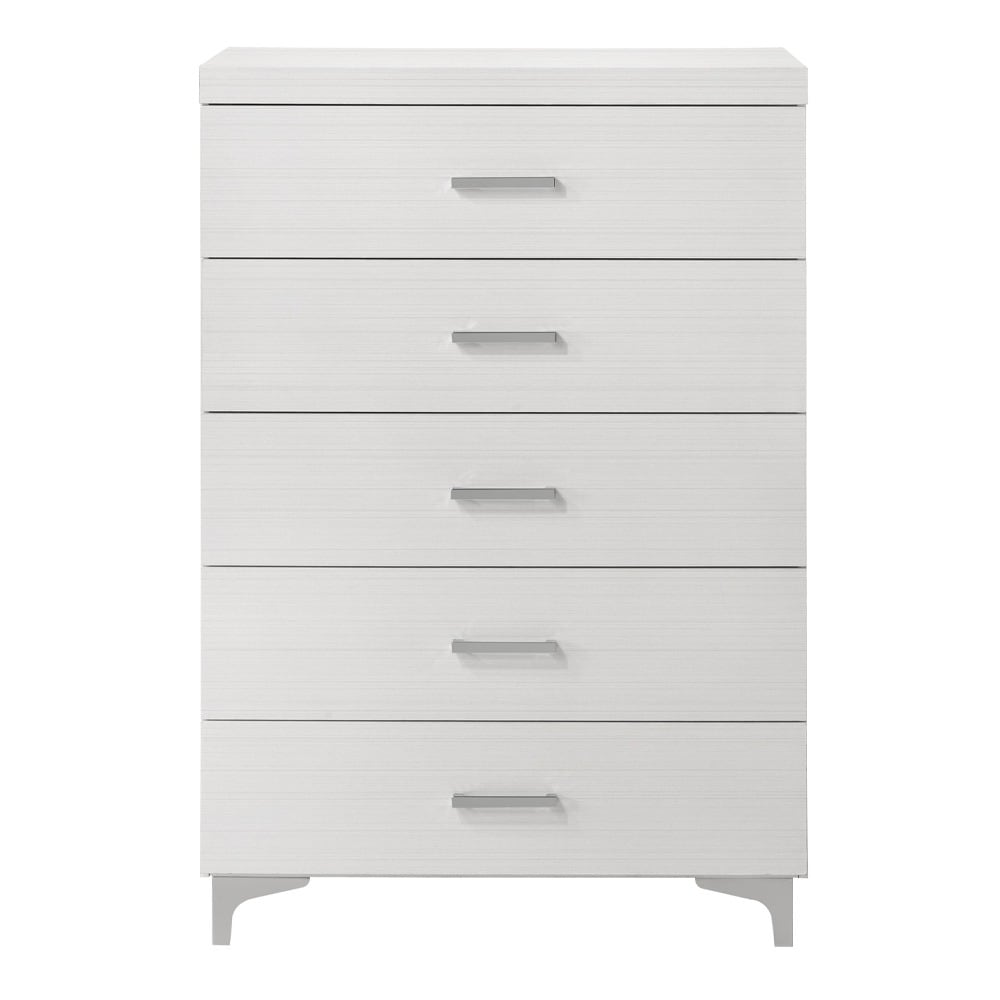 Contemporary White 5 Drawer Storage Chest Wooden Bedroom Essential