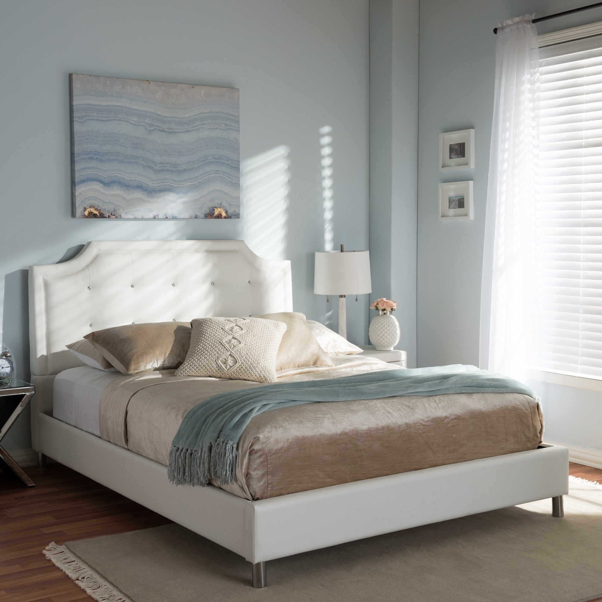 Copper Grove French River White Modern Bed With Upholstered Headboard