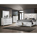 Contemporary White Finish Led Storage Bed Dresser Mirror Chest 4Pc Bedroom Set