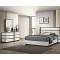 Contemporary White High Gloss Finish Platform Bed Dresser Mirror Bedroom Set 3Pc