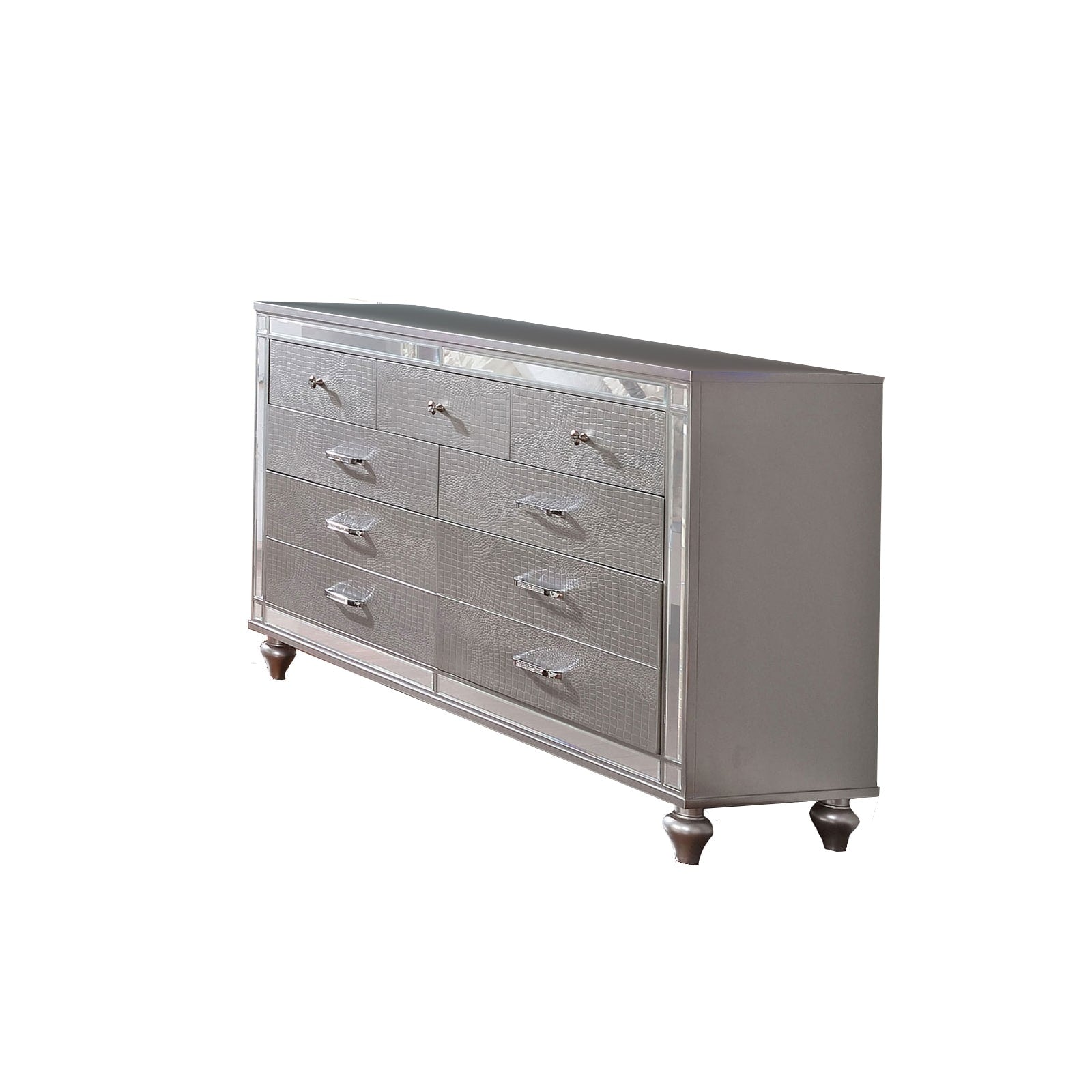Contemporary Wooden Dresser With 9 Drawers And Turned Legs Silver