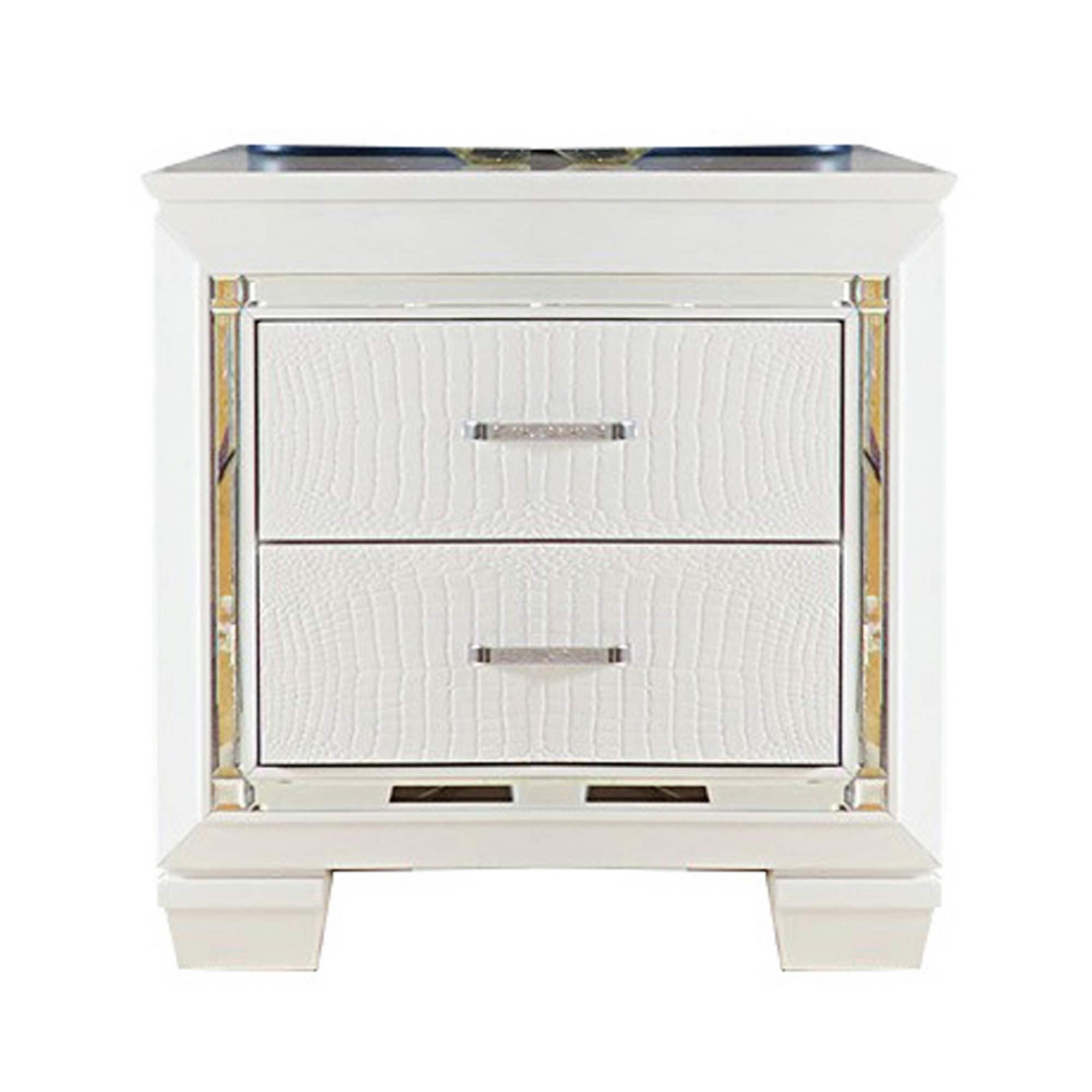 Contemporary Wooden Nightstand With 2 Drawers And Led Lighting White