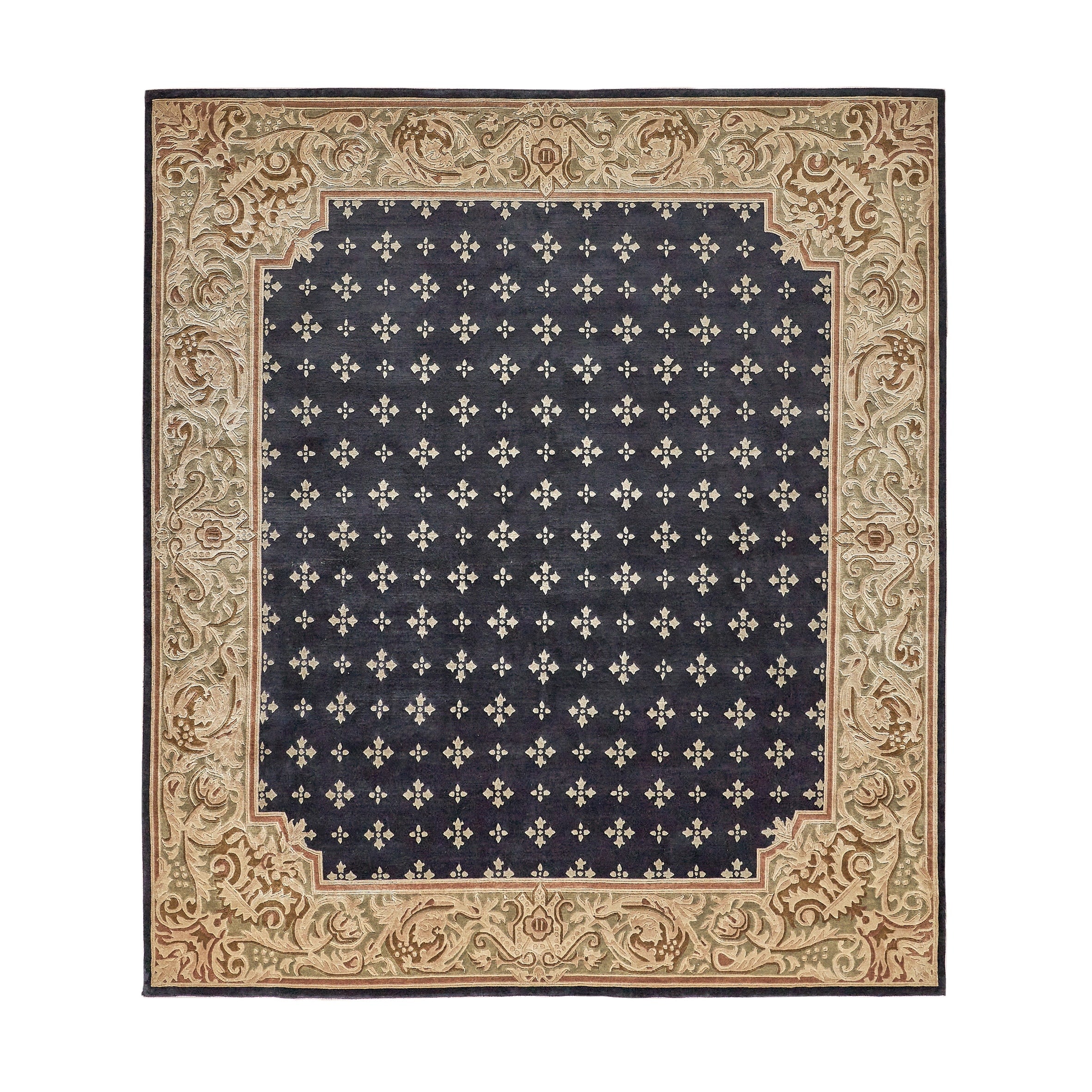 Contemporary Hand Knotted New Zealand Wool Black Green Area Rug 9 X 10