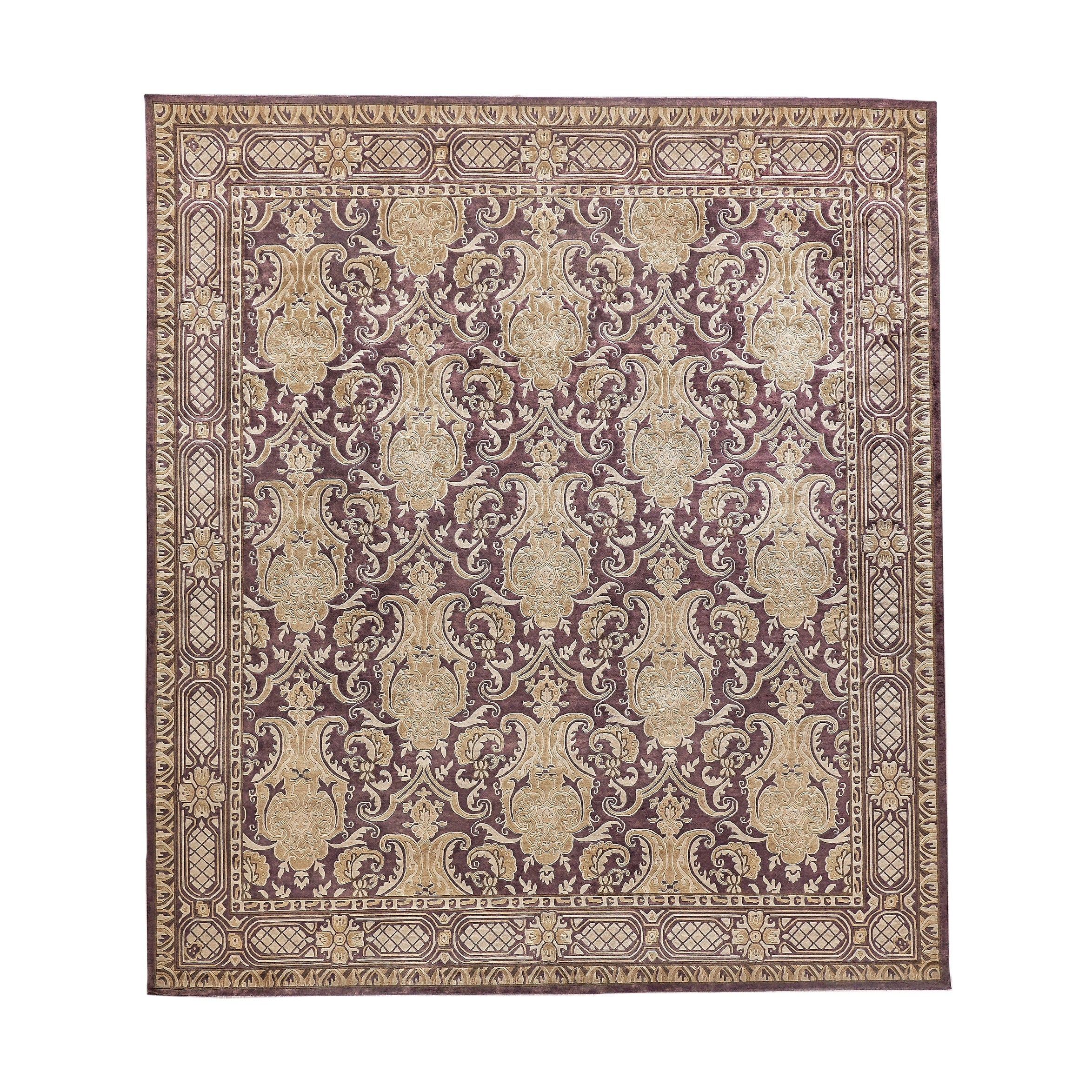 Contemporary Hand Knotted New Zealand Wool Eggplant Area Rug
