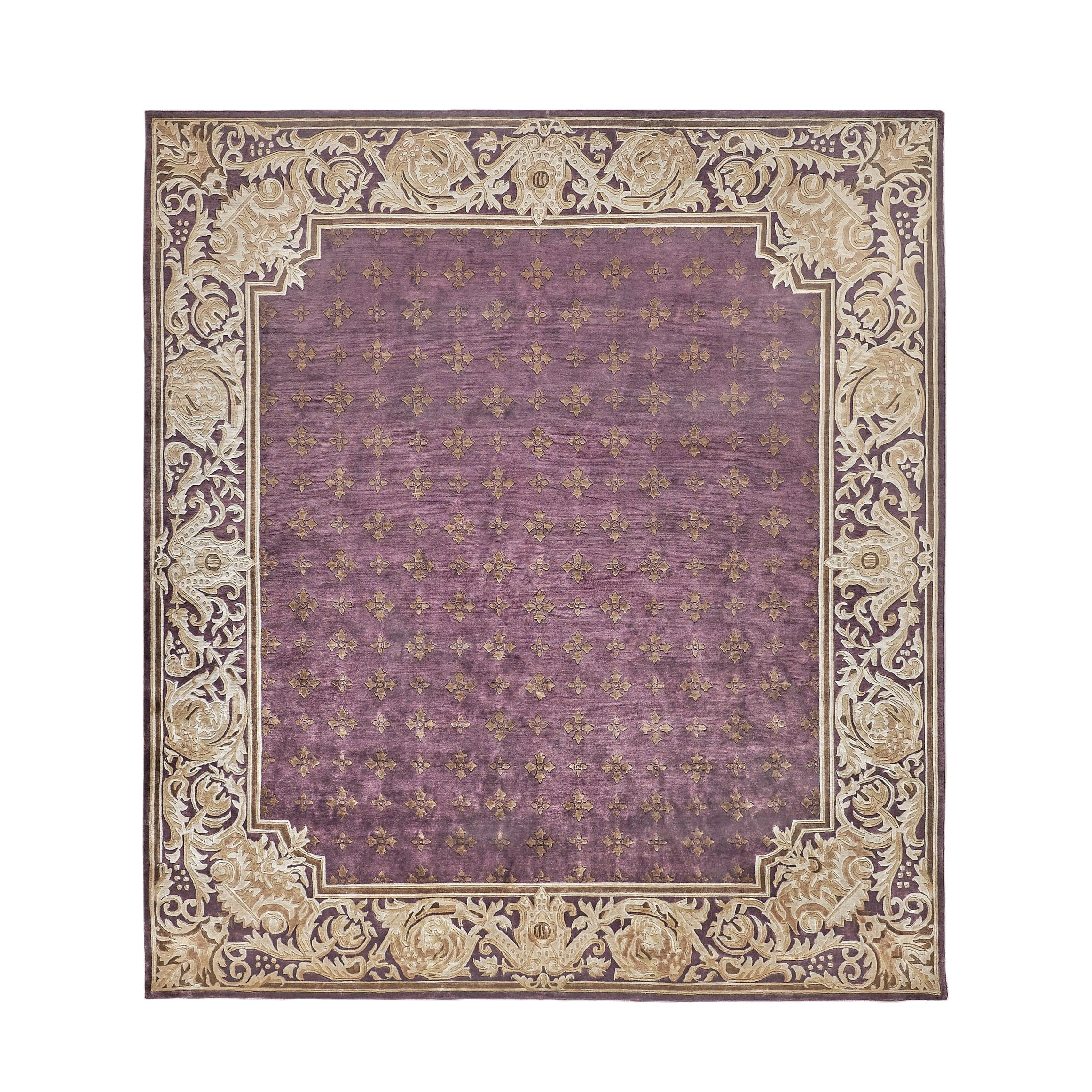 Contemporary Hand Knotted New Zealand Wool Eggplant Multi Area Rug