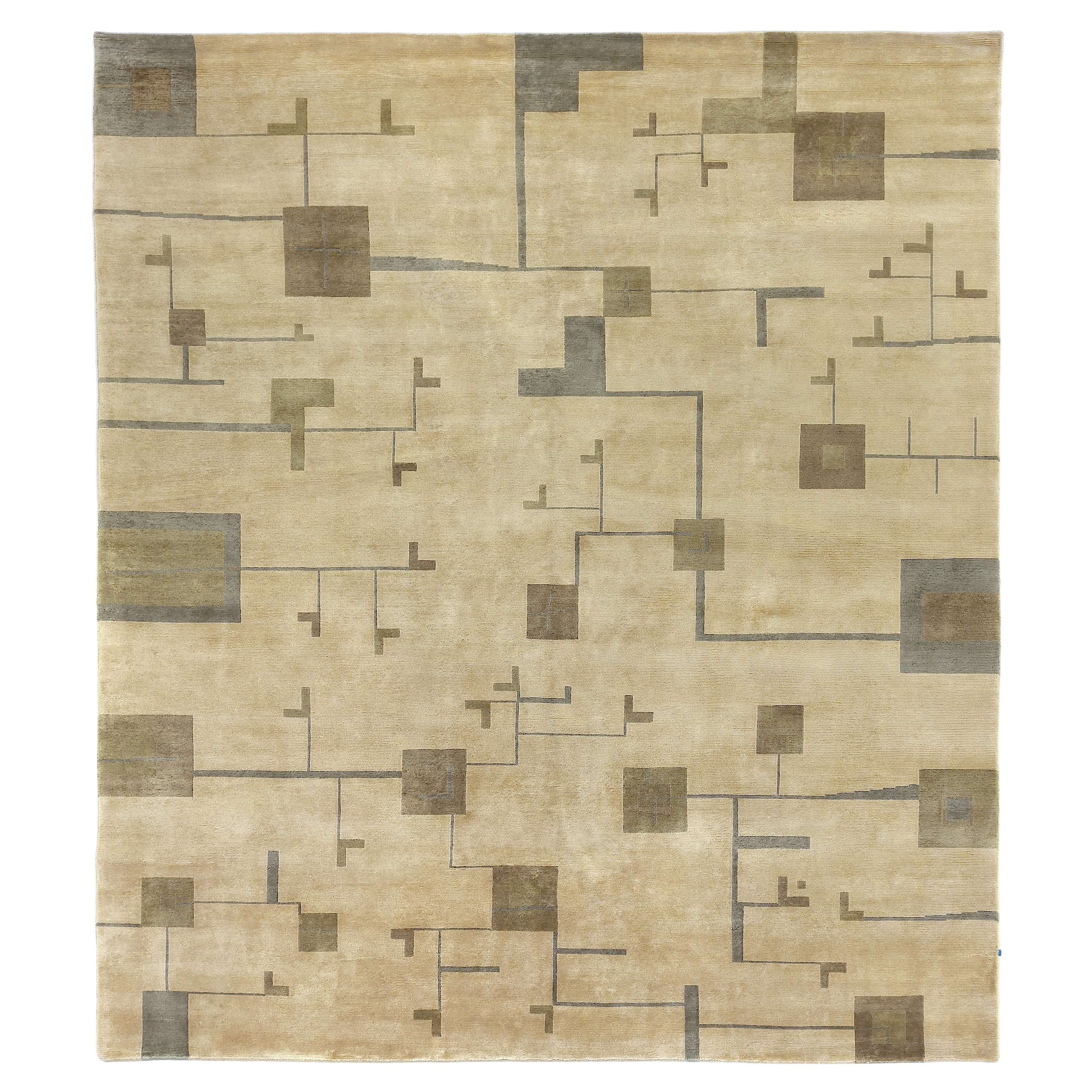 Contemporary Hand Knotted New Zealand Wool Light Green Gold Area Rug 9 X 12