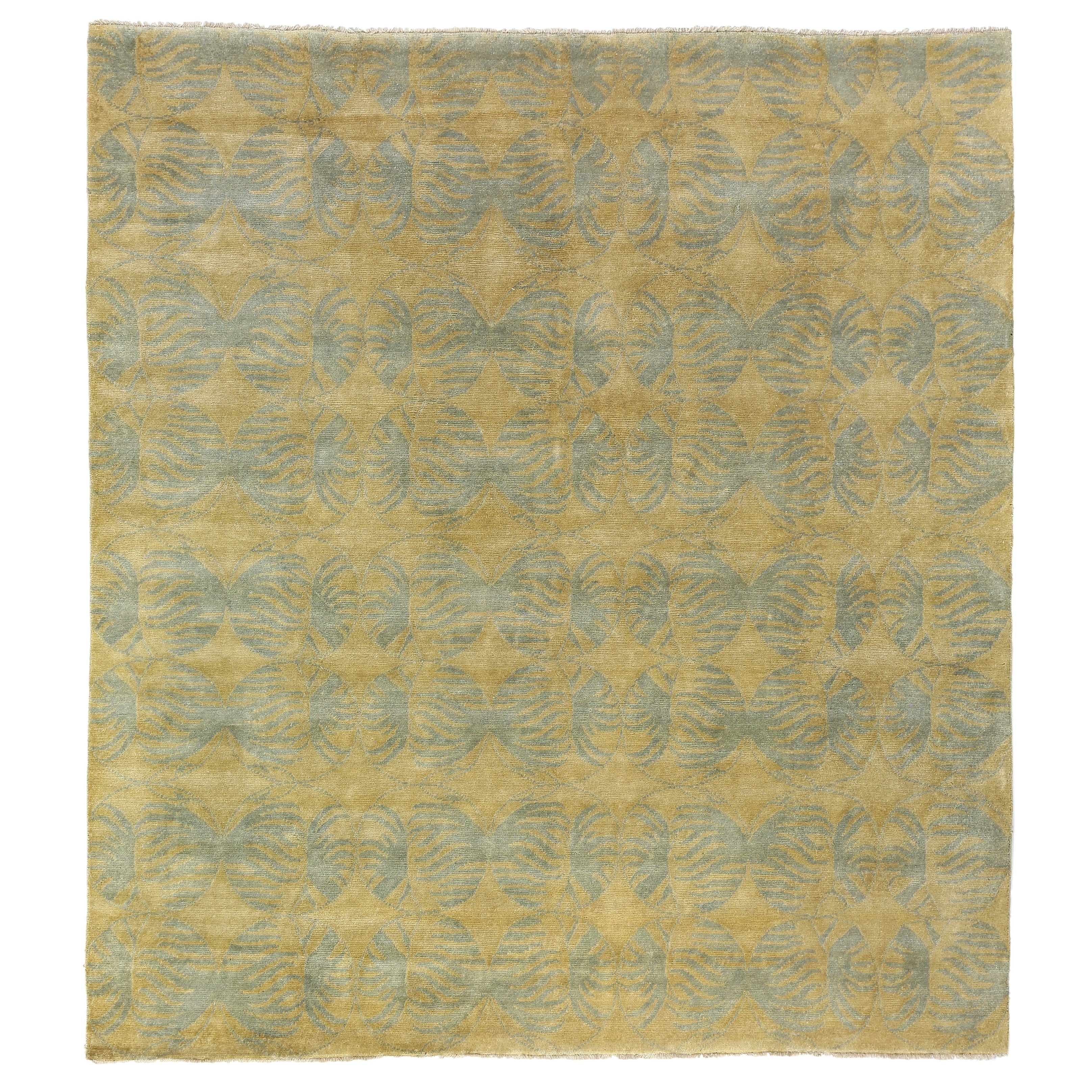 Contemporary Hand Knotted Wool Silk Beige Light Blue Area Rug 9 X 10