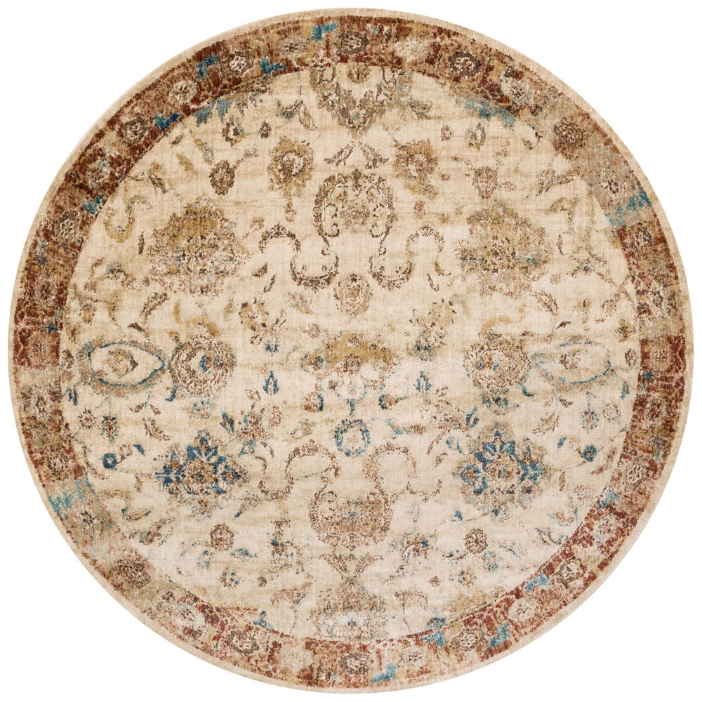Traditional Antique Ivory Rust Floral Distressed Round Rug 96 X 96 Round