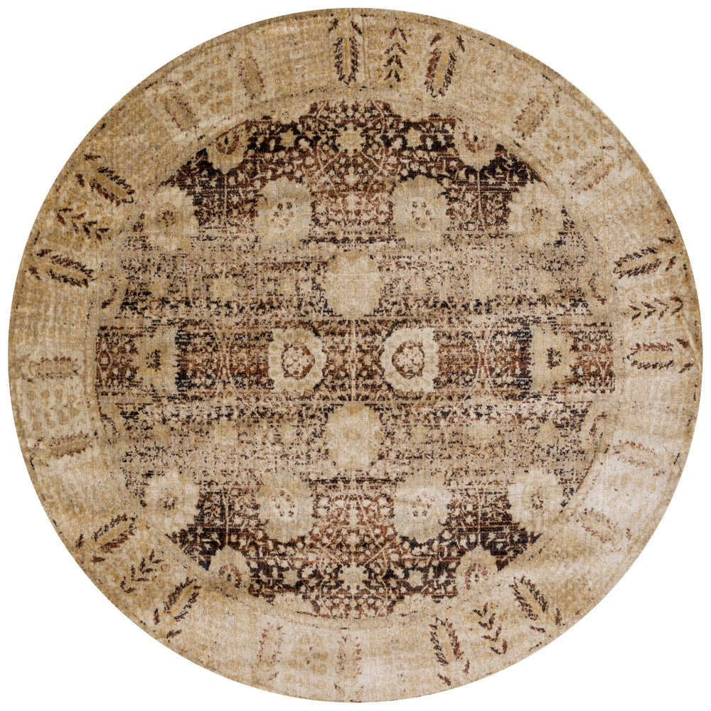 Traditional Brown Gold Floral Distressed Round Rug 96 X 96 Round