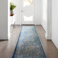 Traditional Light Blue Ivory Medallion Distressed Runner Rug 27 X 12 Runner