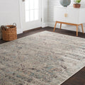 Traditional Silver Plum Damask Distressed Rug 710 X 1010