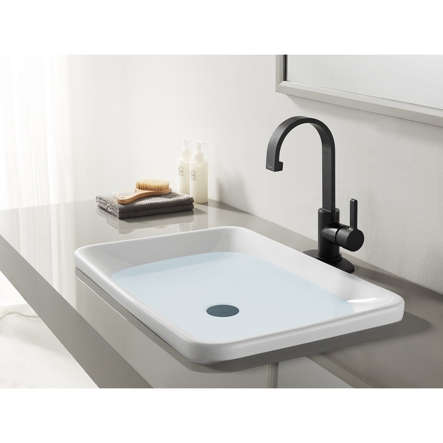 Continental Single Handle Bathroom Faucet With Push Pop Up In Matte Black