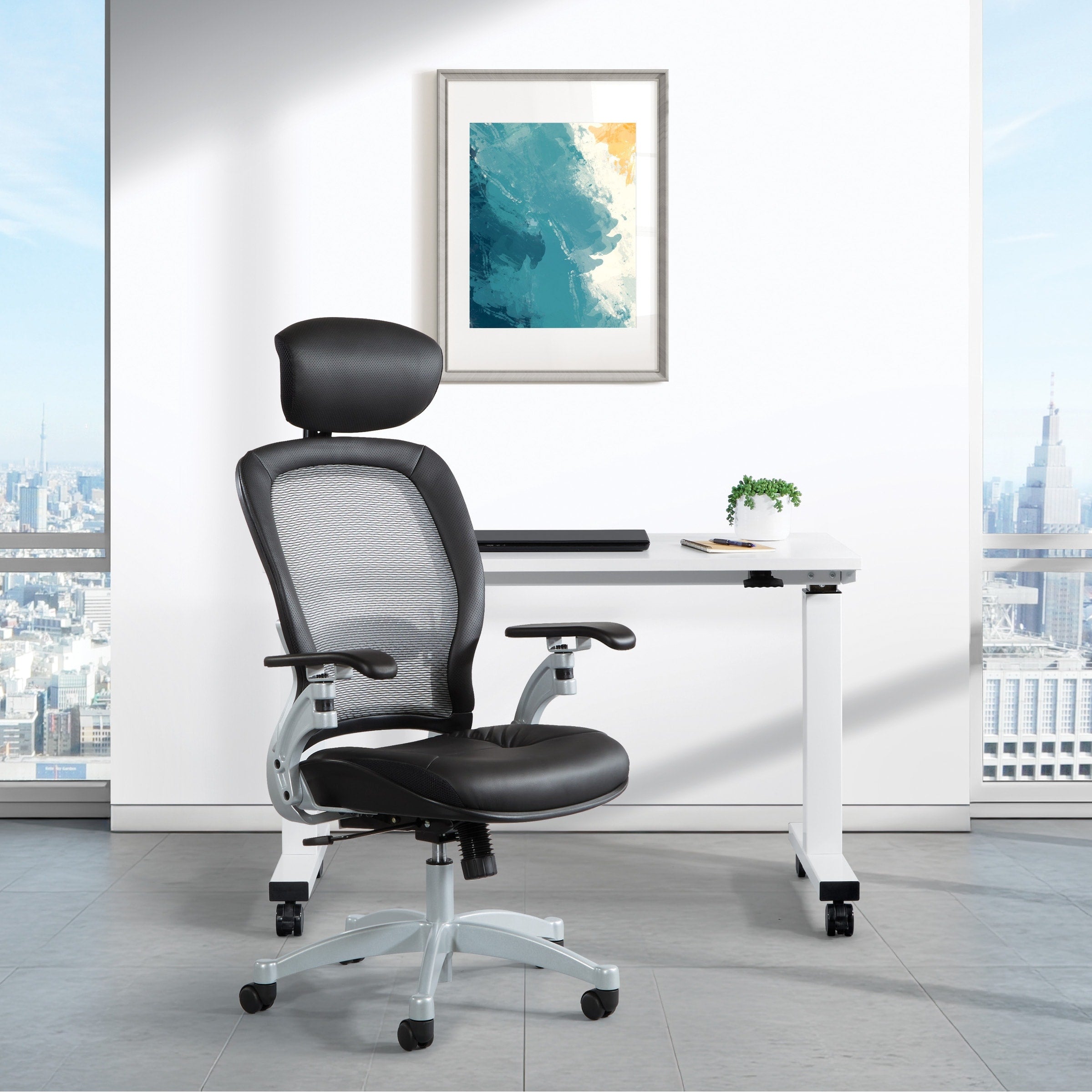 Space 36 Series Air Grid Back Contour Ergonomic Leather Executive Chair With Headrest