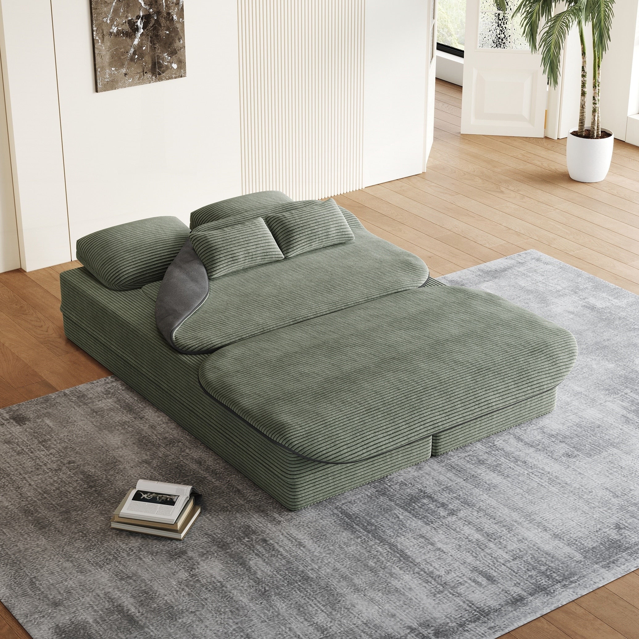 Convertible Sleeper Foam Sofa Bed With Multi Functional Blanket
