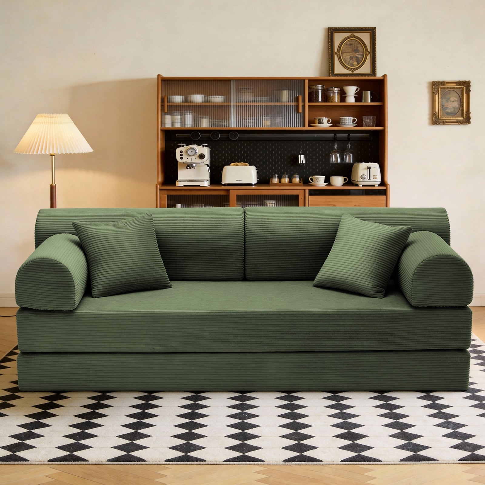 Convertible Sofa Bed Multifunctional Folding Sofa Couch Grayish Green Living Room 3 Seater Sofa Couch Settee