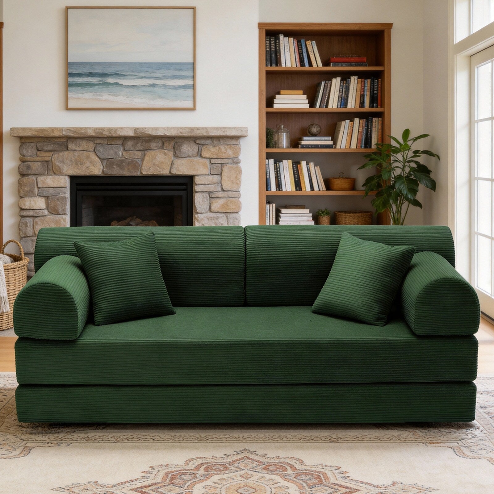 Convertible Sofa Bed Multifunctional Folding Sofa Couch Living Room 3 Seater Sofa Couch Green Settee