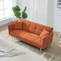 Convertible Sofa Couch Orange Sleeper Sofa With Adjustable Backrest Velvet Folding Sofa Bed With Wood Frame