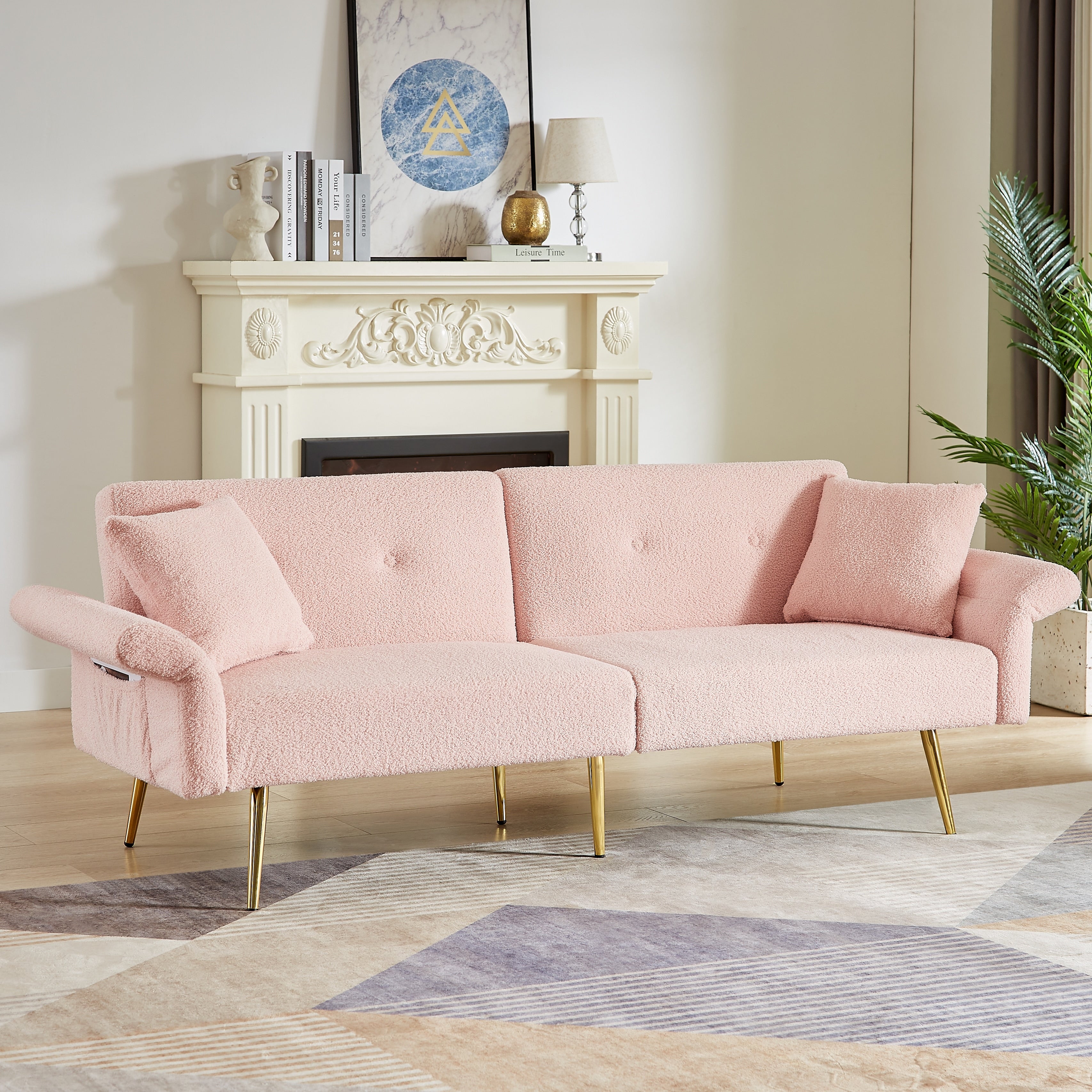 Convertible Sofa Loveseat Sleeper Sofa Couch With Reclining Backrest Sofa Bed Upholstered Sofa With Pillows