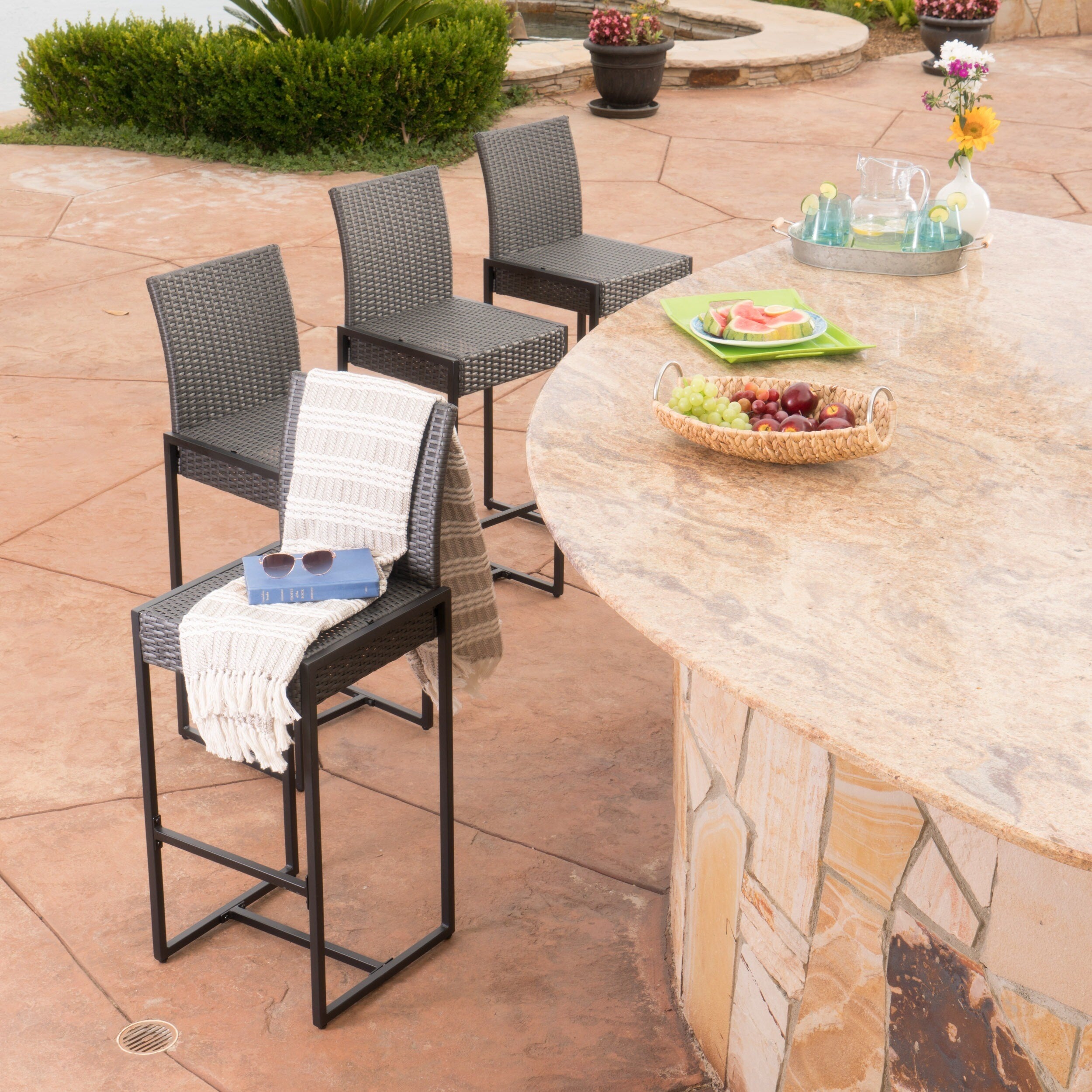 Conway Outdoor Wicker Barstool Set Of 4 By Christopher Knight Home