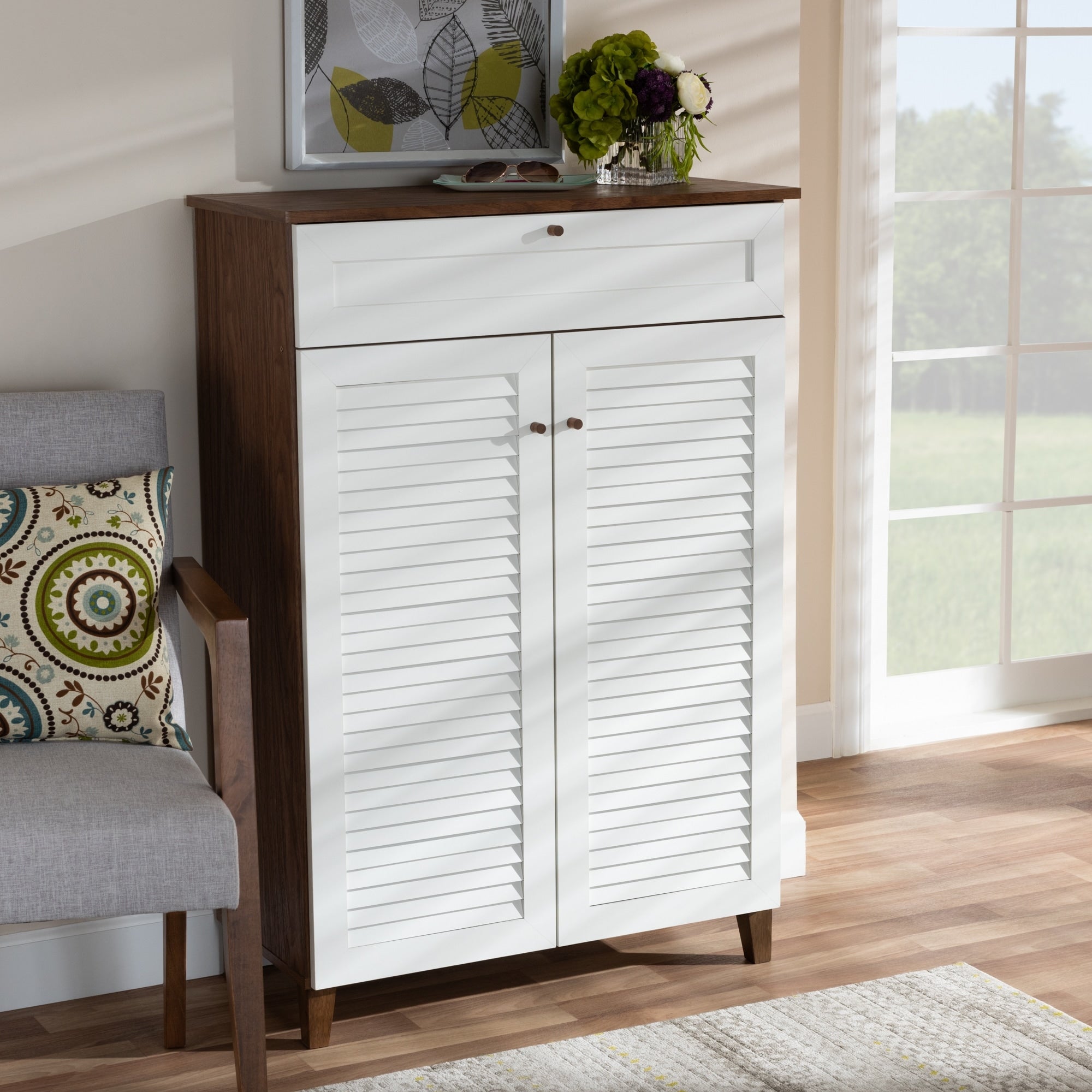 Coolidge Modern And Contemporary 5 Shelf Shoe Cabinet With Drawer
