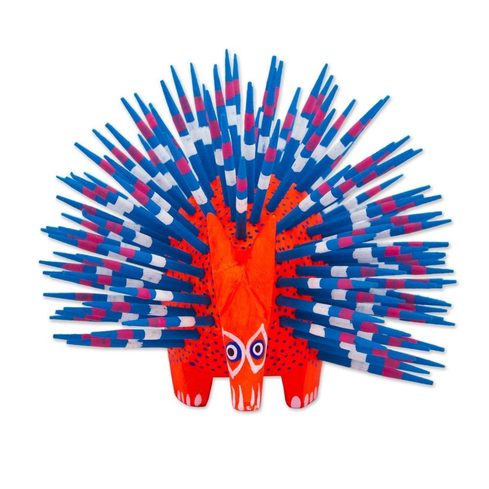 Copal Wood Alebrije Cute Porcupine In Red Mexico