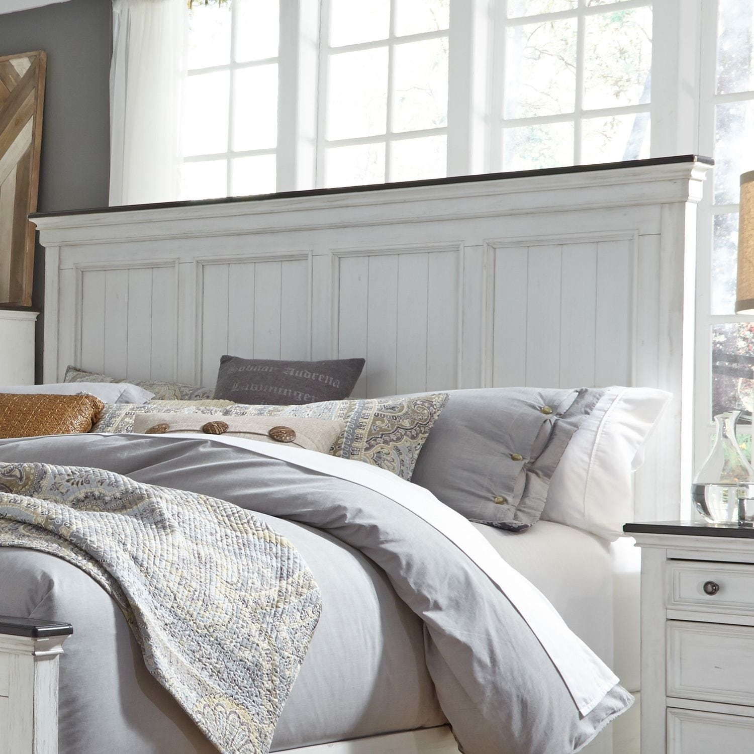Allyson Park Wirebrushed White King Panel Headboard