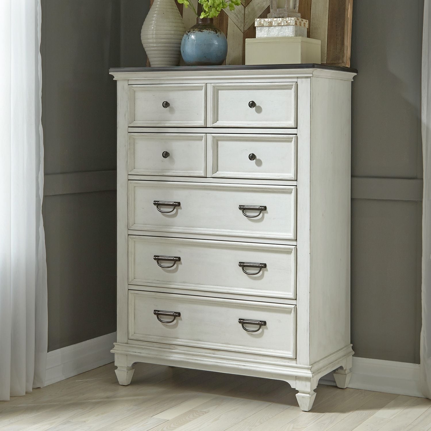 Allyson Park Wirebrushed White 5 Drawer Chest