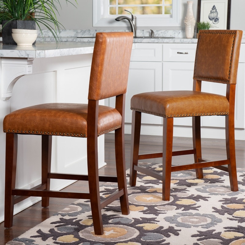 Carbon Loft Evan Caramel Vinyl Stationary Counter Stool
